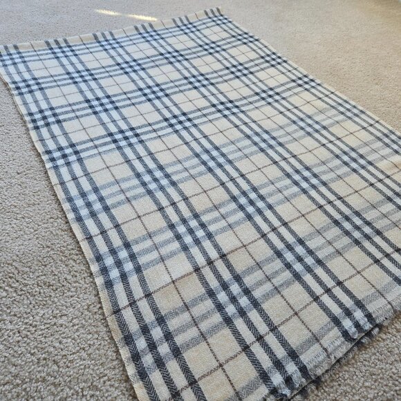 Accessories - NWOT Cashmere Scarf Tan Plaid Nepal Open Weave Detail at Ends